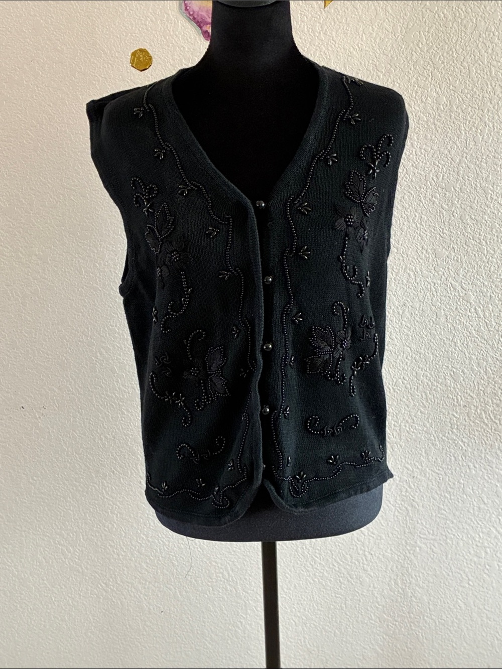 Requirements Black Beaded V-Neck Sweater Vest